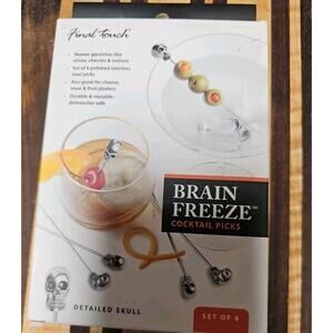 Brain Freeze Cocktail Pics Power Stainless Steel Skewer Skull 4.3 In Long